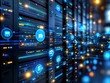 © Alex - Illuminated Connectivity: A Digital Server Environment Poster Showcasing Vibrant Data Lines and Communication Icons, Perfect for Technology-Inspired Interiors and Modern Workspaces
