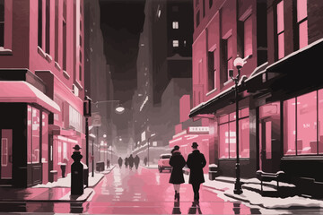 Wall Mural - new york city  style of a noir novel bookcover in pink and black