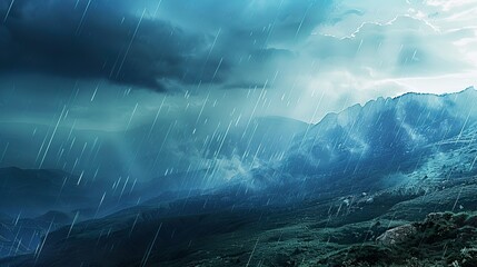 Wall Mural - Blue_landscape_with_valley_rain_backgrounds