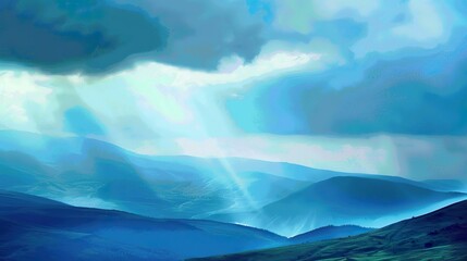 Poster - Blue_landscape_with_valley_rain_backgrounds