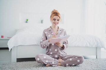 Canvas Print - Photo of charming lovely woman in sleepwear hold book cozy bedroom white day light room indoors