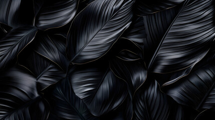 Wall Mural - Textures of abstract black leaves for tropical leaf background. Flat lay, dark nature concept, tropical leaf, digital ai