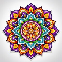 Mandala art design also called rangoli, decorative elements on white background