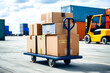 © lwin - Cardboard box packages on trolley. Logistics and distribution service