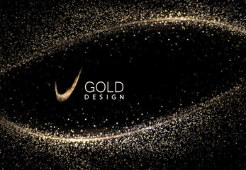 Wall Mural - Isolated gold oval shape with small tinsel on black background.