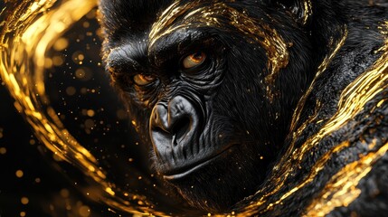 Wall Mural - Majestic Gorilla with Golden Accents in a Dramatic Artistic Portrait