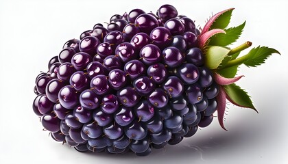 Vibrant close-up of a fresh blackberry adorned with glistening water droplets, highlighting its luscious color and juicy texture