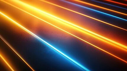 Wall Mural - Abstract Background with Glowing Neon Lines in Blue and Orange on a Dark Surface