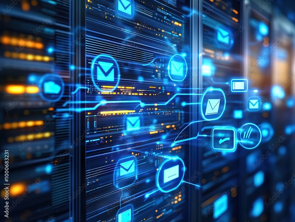 Futuristictelecom Rack Enhance Your Space: Futuristic Poster Featuring Blurred Server Racks ...