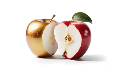 Gilded apple adorned with a leaf, representing luxury and wealth, ideal for creative design inspiration and projects.