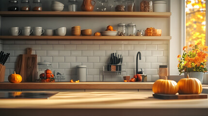 Wall Mural - Pretty autumn kitchen with copy space