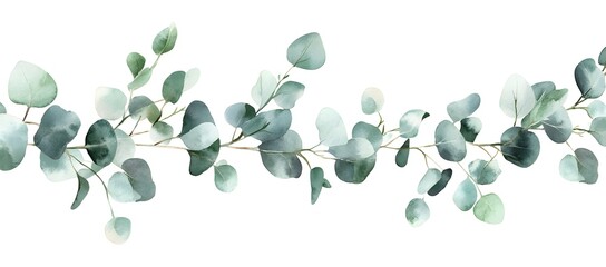 Wall Mural - Watercolor silver eucalyptus garland, green leaves and branches isolated on a white background,