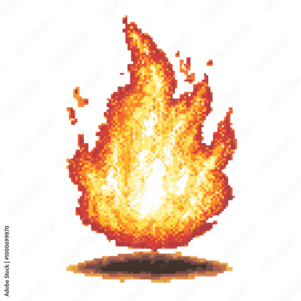 Pixelated Fire: A retro, pixel art flame. png, transparent background ...