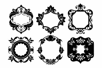 A Set of 6 decorative frame graphic design elements. silhouette black vector art illustration