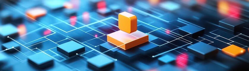 Abstract technology background with vibrant geometric shapes.
