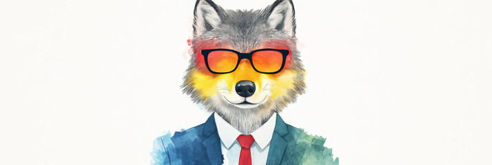 Canvas Print - Wolf wearing a suit and sunglasses