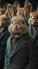 Poster - A cute bunny in a suit looks seriously at the camera.