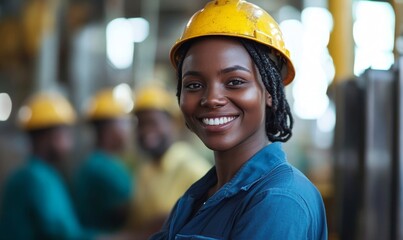 Smiling Factory Workers: Teamwork and Unity in Action, Generative AI