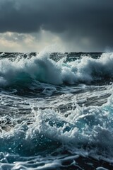 Wall Mural - Powerful ocean waves crashing against the shore