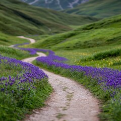 Canvas Print - Winding path through lavender fields