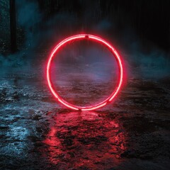 Poster - Glowing red circle in dark forest