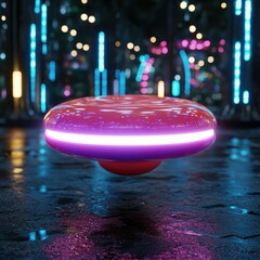 Sticker - Vibrant glowing futuristic object floating in water