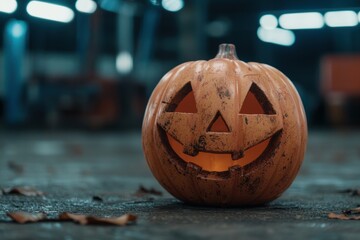 Poster - Carved jack-o'-lantern pumpkin with glowing eyes and mouth