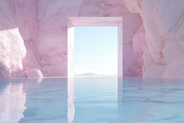 Wall Mural - serene pink marble cave with tranquil blue waters