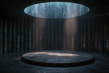 Poster - Futuristic interior with circular lighting and reflective floor