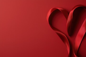 Wall Mural - red ribbon heart shape on red background