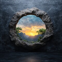 Wall Mural - Breathtaking sunset view through natural rock arch