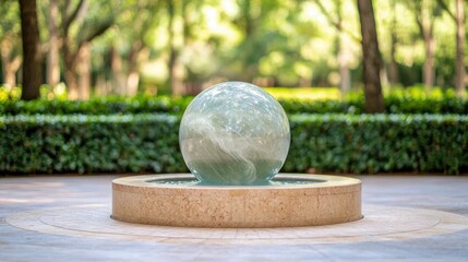 Poster - Tranquil garden fountain with glass sphere