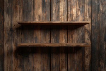 Poster - Rustic wooden shelves on a textured wooden wall