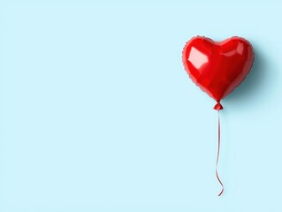 Poster - red heart-shaped balloon on blue background