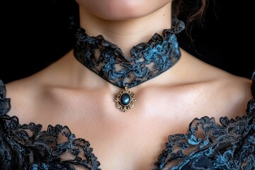 Sticker - Elegant lace choker necklace with blue gemstone