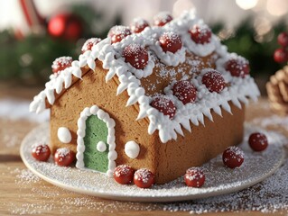 Wall Mural - Festive gingerbread house with snowy decorations