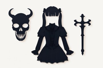 Canvas Print - gothic lolita fashion silhouette with dark accessories