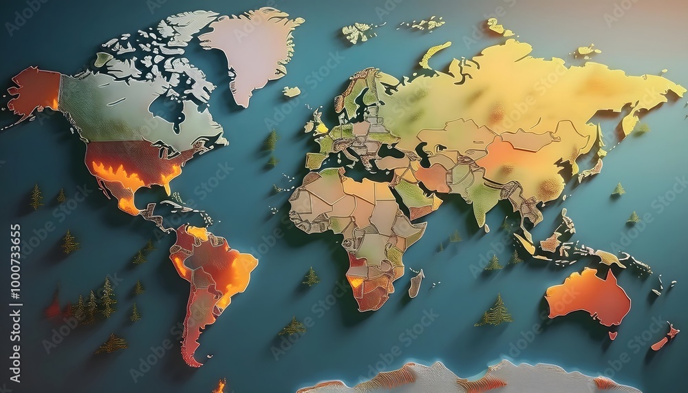 Environmental Impact Concept - Digital map of the world with tropical ...