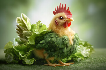 Canvas Print - Vegetarian or vegan chicken, chick made out of lettuce , World Vegan Day or Vegetarian Week concept