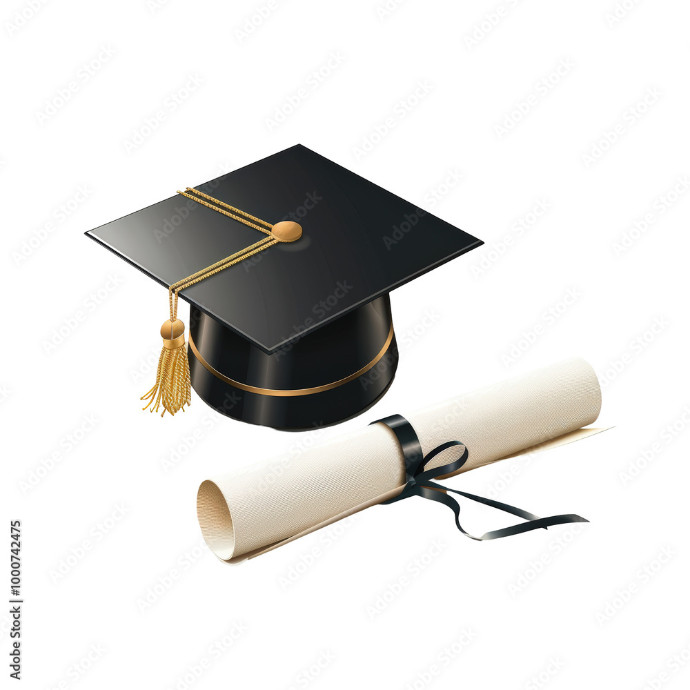 Graduation Cap and Diploma for Educational Celebrations Isolate on a ...