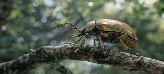 Wall Mural - Golden Beetle on a Branch