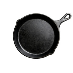 top view of a black cast iron skillet with handle. perfect for cooking and kitchen-related themes.