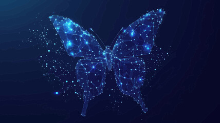 Wall Mural - low poly vector butterfly composed of polygons and starry sky, wireframe technology and light connec