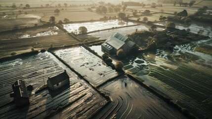 Wall Mural - Aerial View of Flooded Farmland