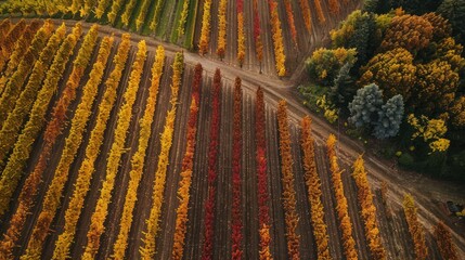 Canvas Print - Autumn Vineyard Aerial