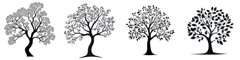 set of elegant tree silhouette shapes in various seasons styles and colors minimalist abstract and n