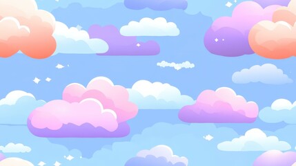 Wall Mural - seamless pattern of soft pastel-colored clouds in shades of pink, blue, and purple, creating a dream