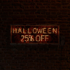 25 Percent Off Halloween Neon Light With Brick Wall Background