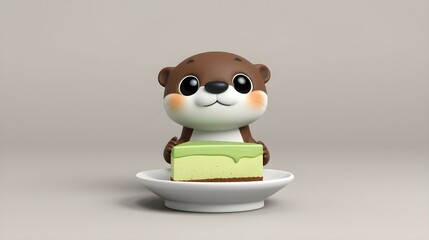 Wall Mural - Curious Otter, Matcha Cheesecake