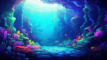 Wall Mural - Underwater Cave with Vibrant Coral and Fish